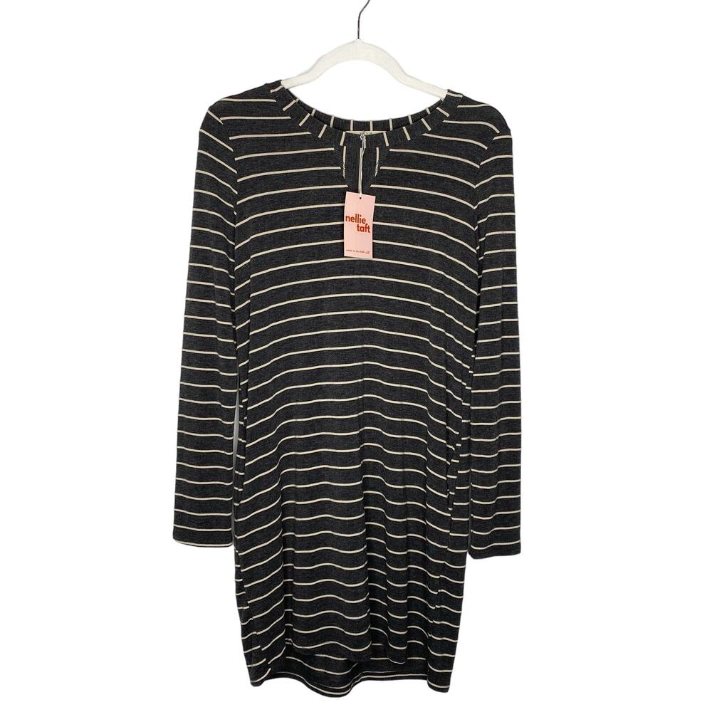 Nellie Taft Le Lis Striped Shirt Dress Size Small Gray Capsule Minimalist Spring